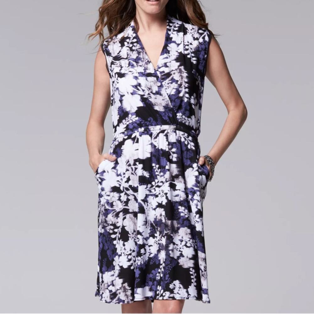 Simply Vera Wang Multi Floral Watercolor Wrap Dress Womens S Sleeveless V-Neck